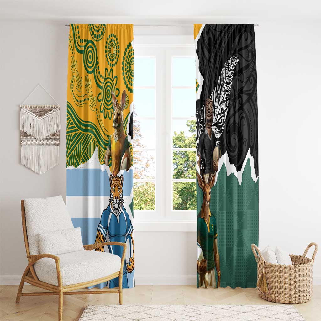 Rugby 2025 Championship Window Curtain Southern Hemisphere Countries Mascots - Aussie Hoodie