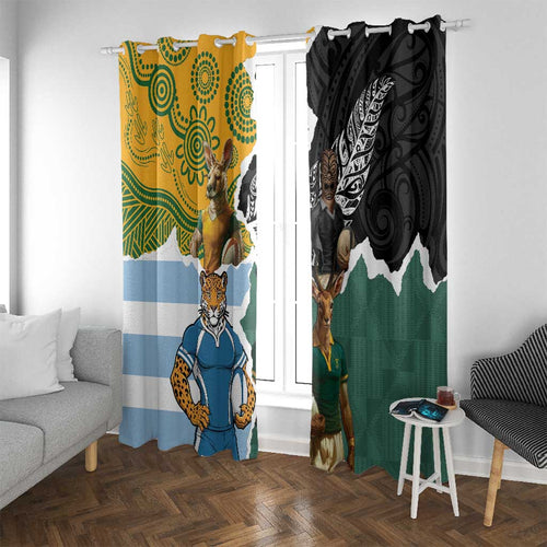 Rugby 2025 Championship Window Curtain Southern Hemisphere Countries Mascots - Aussie Hoodie