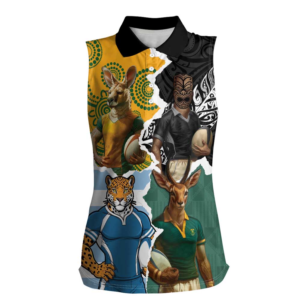 Personalised Rugby 2025 Championship Women Sleeveless Polo Shirt Southern Hemisphere Countries Mascots - Aussie Hoodie