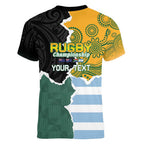 Personalised Rugby 2025 Championship Women V-Neck T-Shirt Southern Hemisphere Countries Mascots - Aussie Hoodie