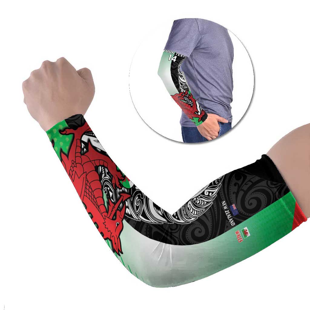 New Zealand and Wales Rugby Custom Arm Sleeves Aotearoa All Black Combine Welsh Dragon - Aussie Hoodie