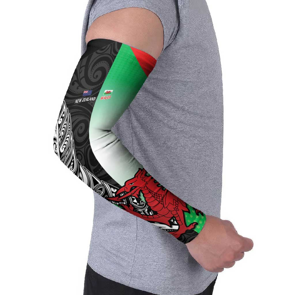 New Zealand and Wales Rugby Custom Arm Sleeves Aotearoa All Black Combine Welsh Dragon - Aussie Hoodie