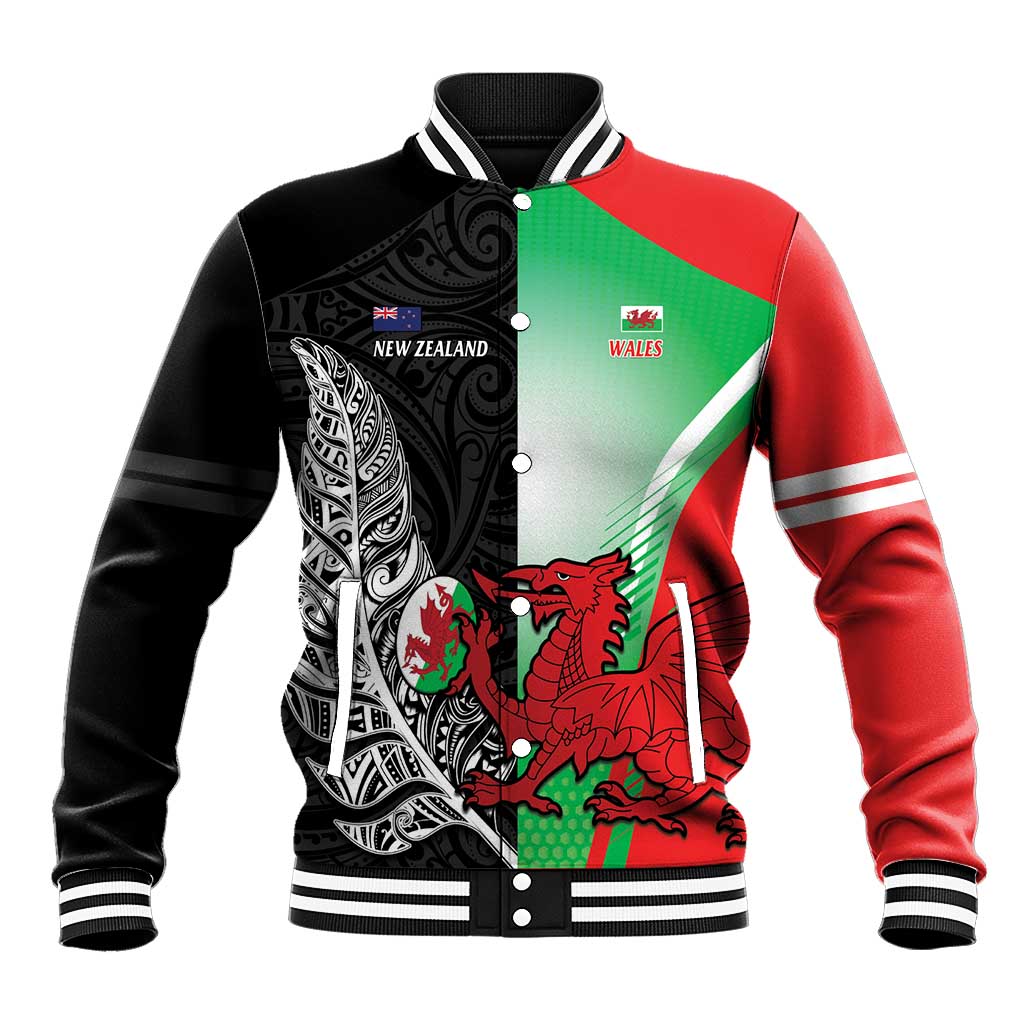 New Zealand and Wales Rugby Custom Baseball Jacket Aotearoa All Black Combine Welsh Dragon - Aussie Hoodie
