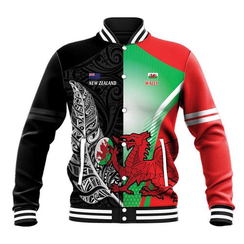 New Zealand and Wales Rugby Custom Baseball Jacket Aotearoa All Black Combine Welsh Dragon - Aussie Hoodie