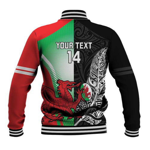 New Zealand and Wales Rugby Custom Baseball Jacket Aotearoa All Black Combine Welsh Dragon - Aussie Hoodie