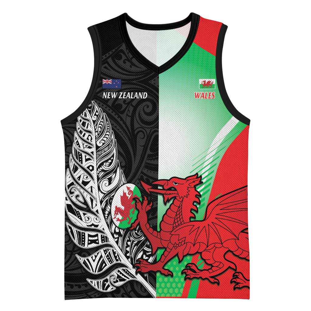 New Zealand and Wales Rugby Custom Basketball Jersey Aotearoa All Black Combine Welsh Dragon - Aussie Hoodie
