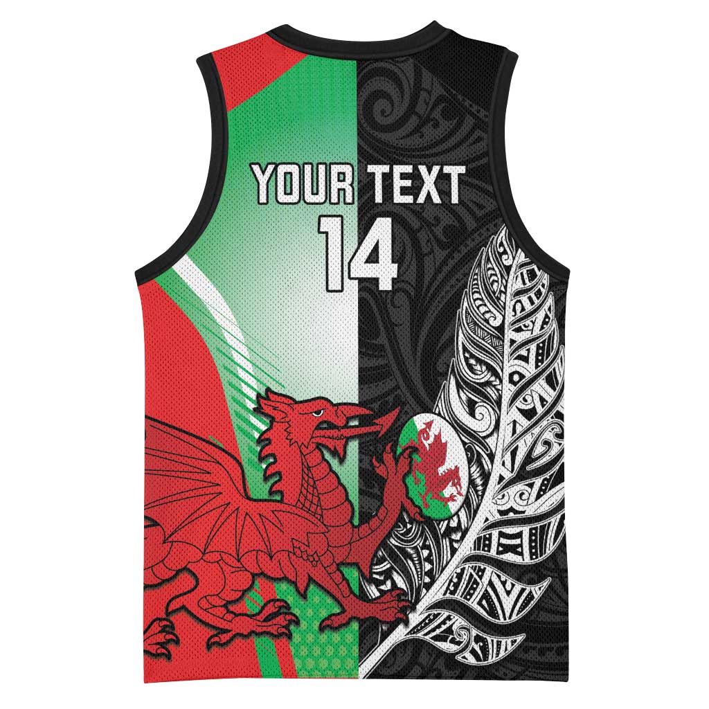 New Zealand and Wales Rugby Custom Basketball Jersey Aotearoa All Black Combine Welsh Dragon - Aussie Hoodie