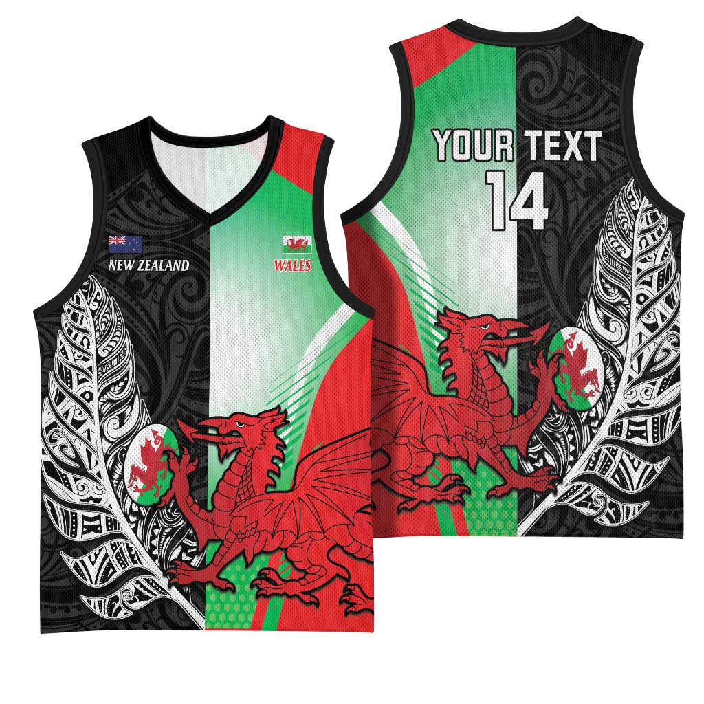 New Zealand and Wales Rugby Custom Basketball Jersey Aotearoa All Black Combine Welsh Dragon - Aussie Hoodie