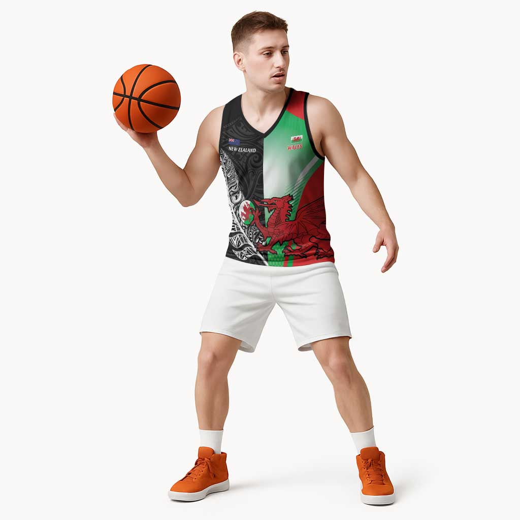 New Zealand and Wales Rugby Custom Basketball Jersey Aotearoa All Black Combine Welsh Dragon - Aussie Hoodie