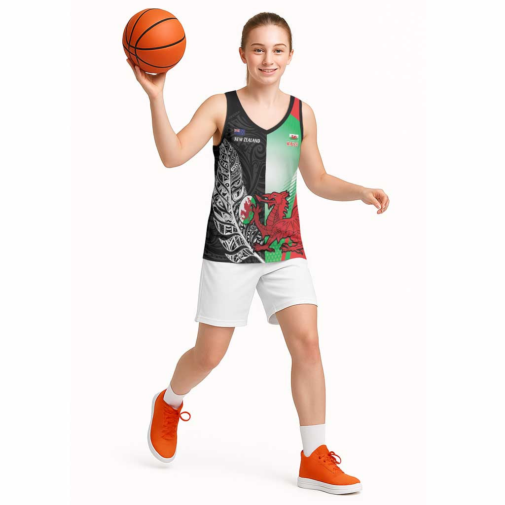 New Zealand and Wales Rugby Custom Basketball Jersey Aotearoa All Black Combine Welsh Dragon - Aussie Hoodie