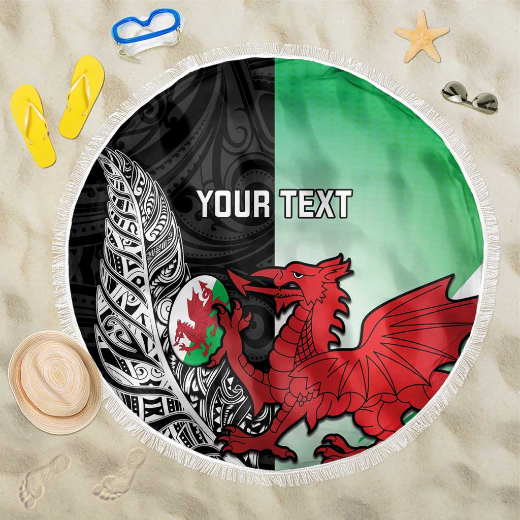 New Zealand and Wales Rugby Custom Beach Blanket Aotearoa All Black Combine Welsh Dragon - Aussie Hoodie