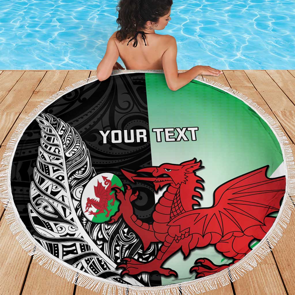 New Zealand and Wales Rugby Custom Beach Blanket Aotearoa All Black Combine Welsh Dragon - Aussie Hoodie