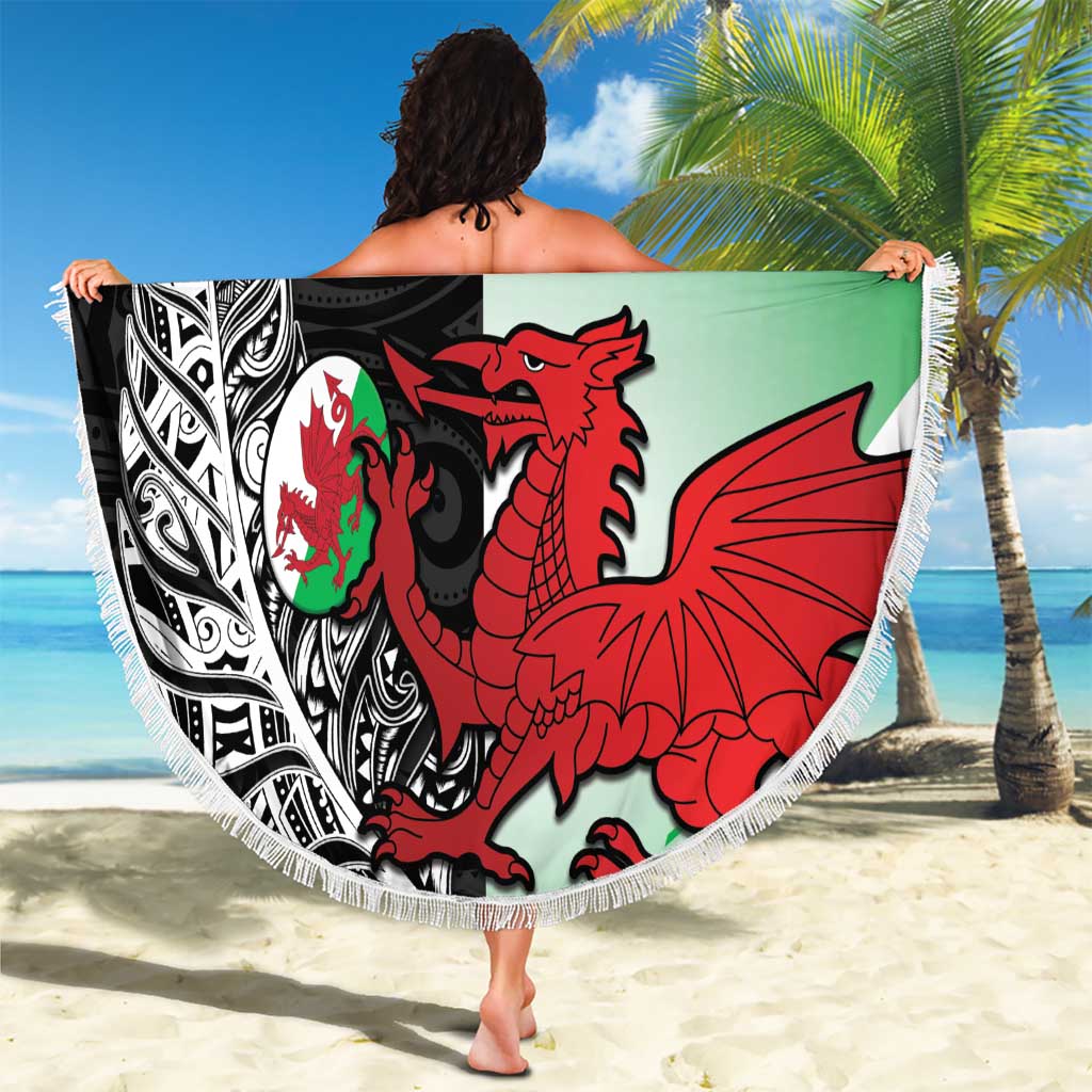 New Zealand and Wales Rugby Custom Beach Blanket Aotearoa All Black Combine Welsh Dragon - Aussie Hoodie