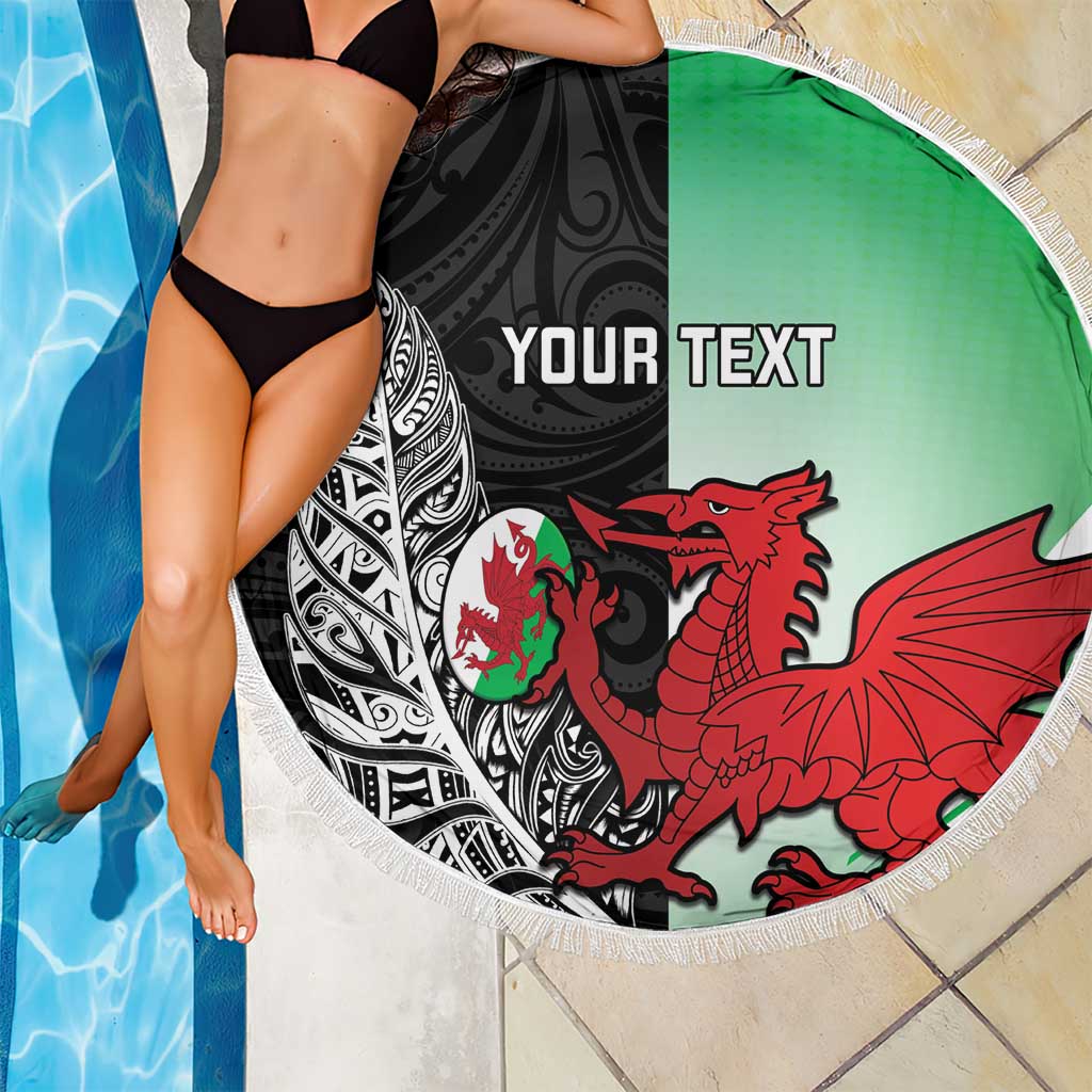 New Zealand and Wales Rugby Custom Beach Blanket Aotearoa All Black Combine Welsh Dragon - Aussie Hoodie