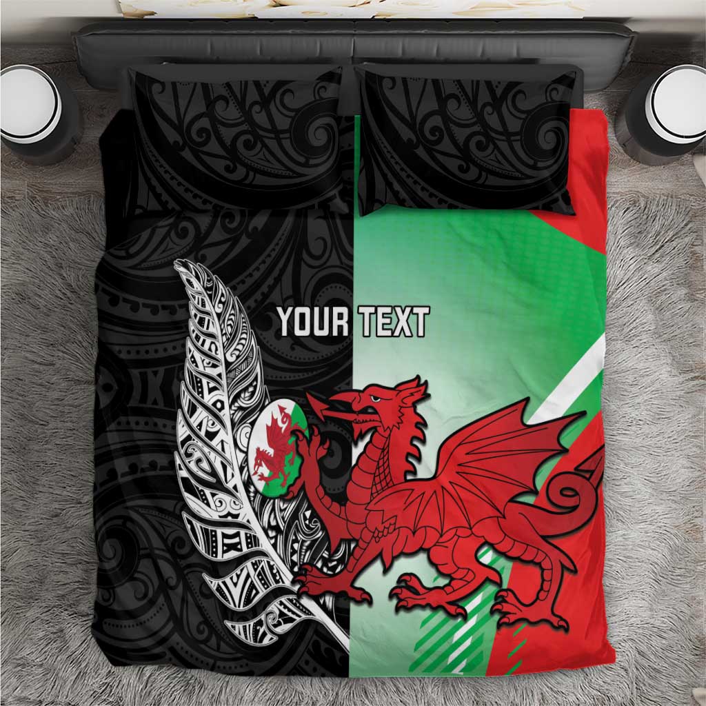 New Zealand and Wales Rugby Custom Bedding Set Aotearoa All Black Combine Welsh Dragon - Aussie Hoodie