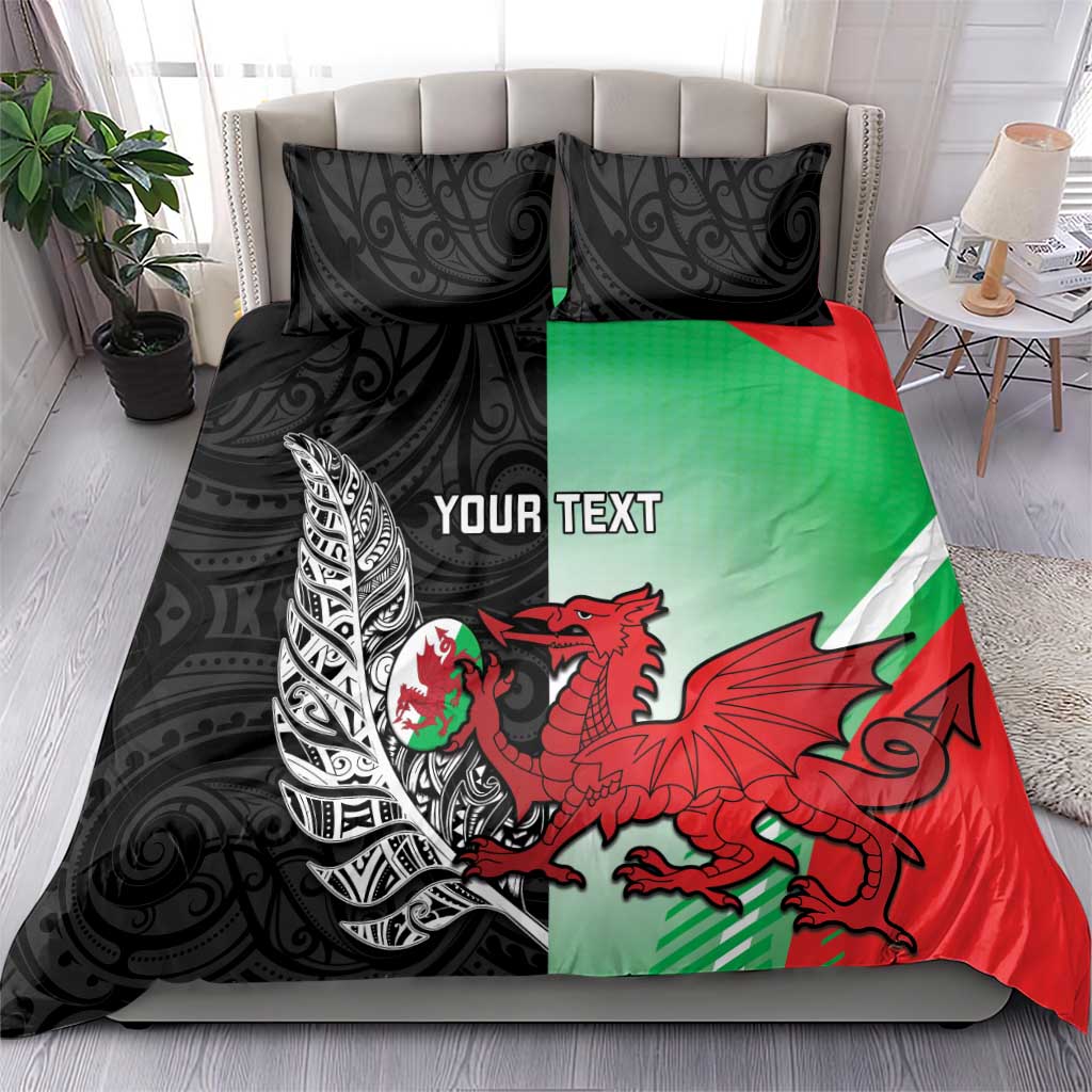 New Zealand and Wales Rugby Custom Bedding Set Aotearoa All Black Combine Welsh Dragon - Aussie Hoodie