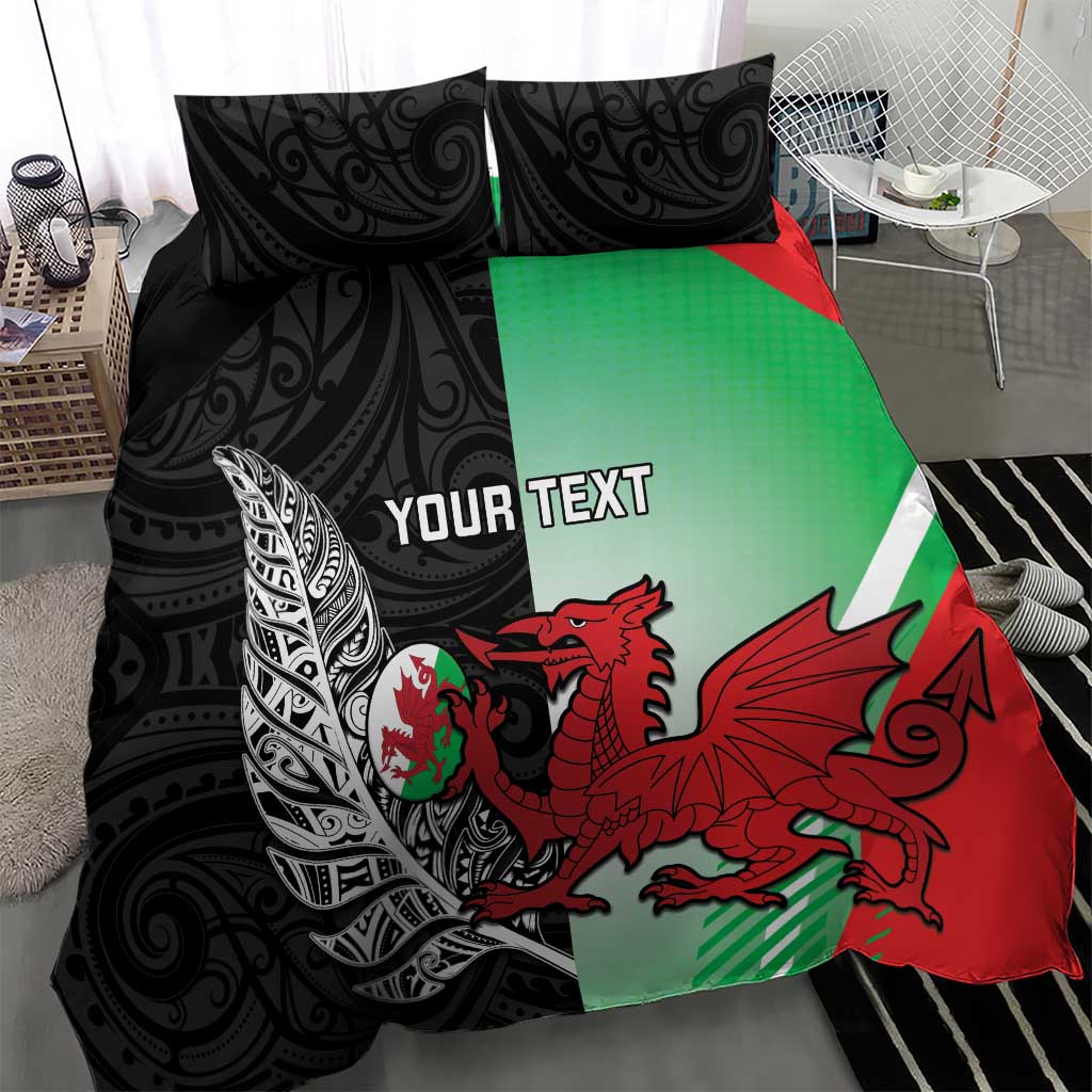 New Zealand and Wales Rugby Custom Bedding Set Aotearoa All Black Combine Welsh Dragon - Aussie Hoodie