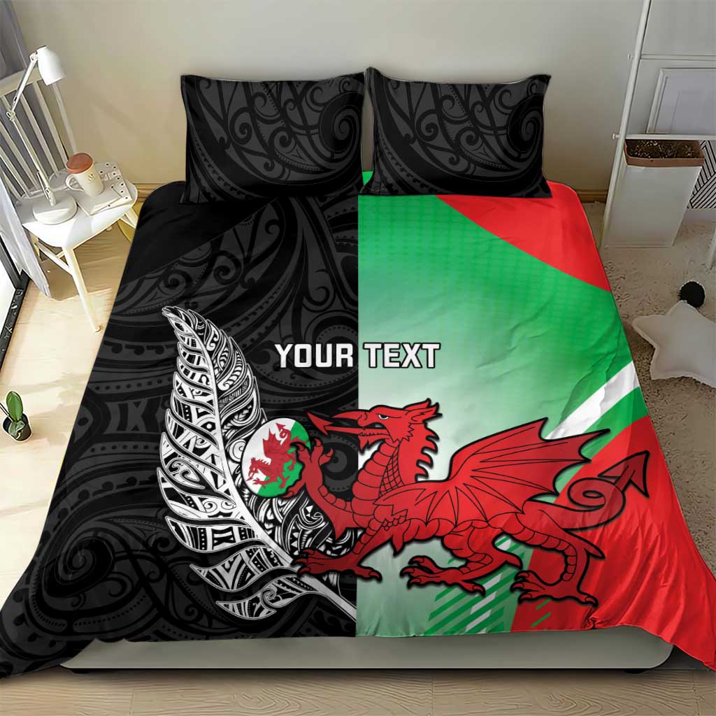 New Zealand and Wales Rugby Custom Bedding Set Aotearoa All Black Combine Welsh Dragon - Aussie Hoodie