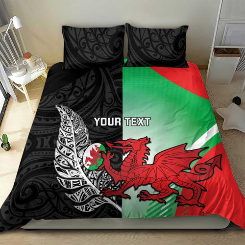 New Zealand and Wales Rugby Custom Bedding Set Aotearoa All Black Combine Welsh Dragon - Aussie Hoodie