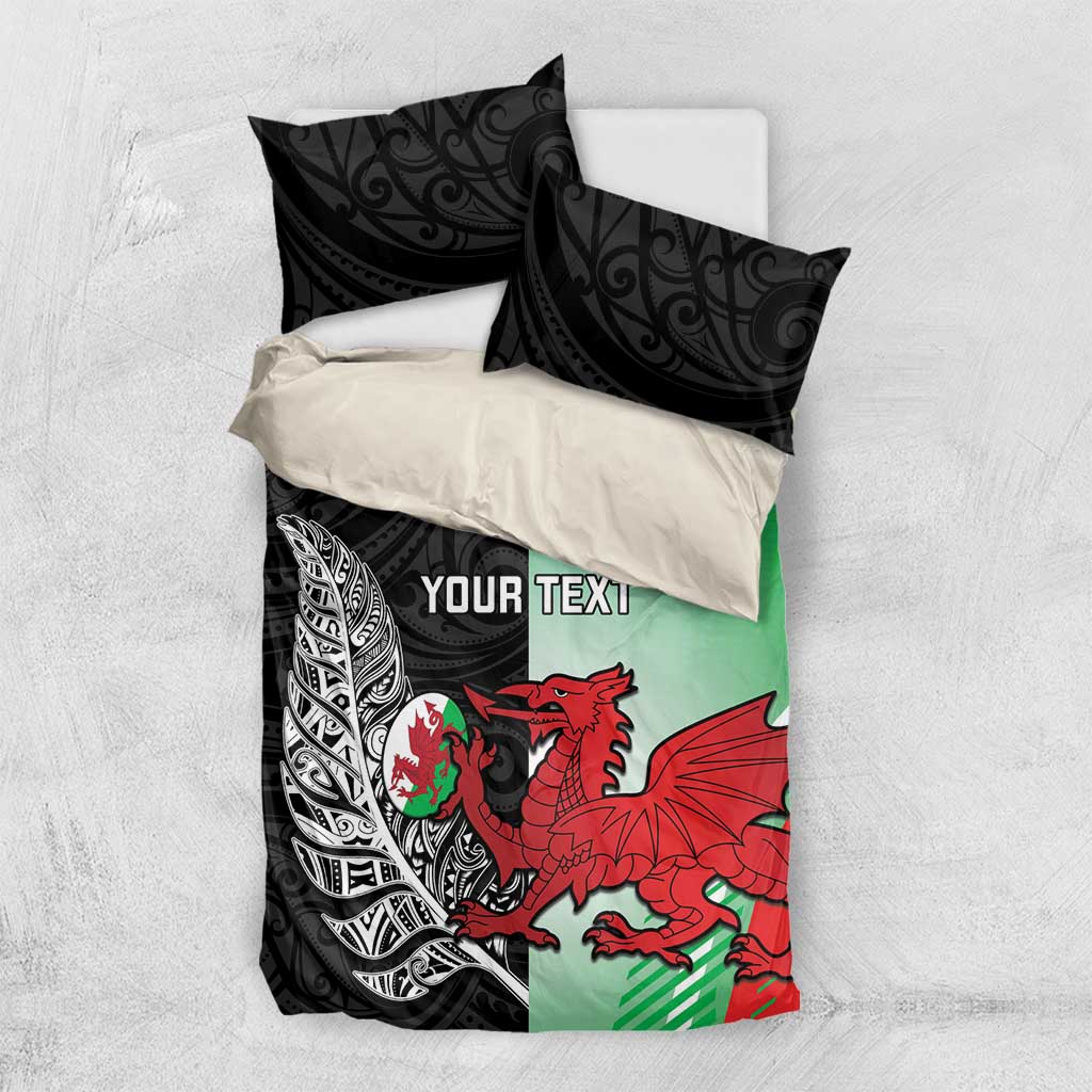 New Zealand and Wales Rugby Custom Bedding Set Aotearoa All Black Combine Welsh Dragon - Aussie Hoodie