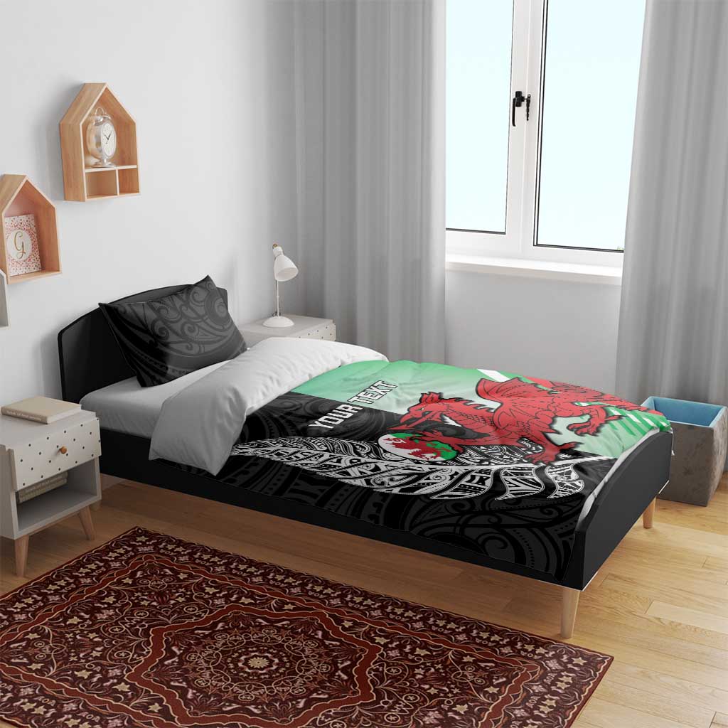New Zealand and Wales Rugby Custom Bedding Set Aotearoa All Black Combine Welsh Dragon - Aussie Hoodie