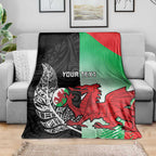 New Zealand and Wales Rugby Custom Blanket Aotearoa All Black Combine Welsh Dragon - Aussie Hoodie