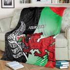 New Zealand and Wales Rugby Custom Blanket Aotearoa All Black Combine Welsh Dragon - Aussie Hoodie