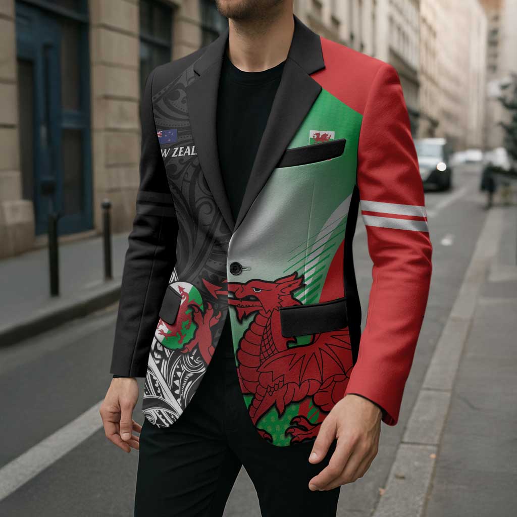 New Zealand and Wales Rugby Custom Blazer Aotearoa All Black Combine Welsh Dragon - Aussie Hoodie