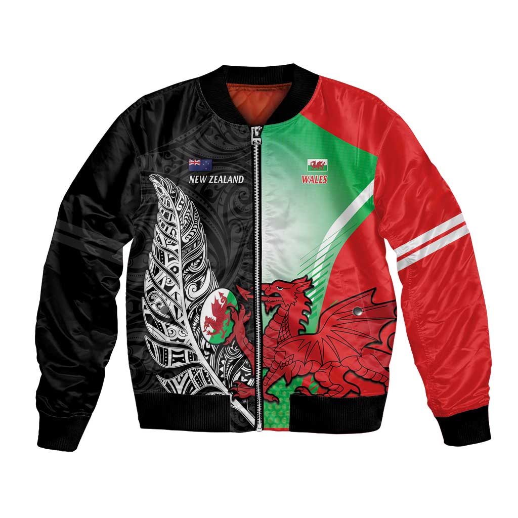 New Zealand and Wales Rugby Custom Bomber Jacket Aotearoa All Black Combine Welsh Dragon - Aussie Hoodie
