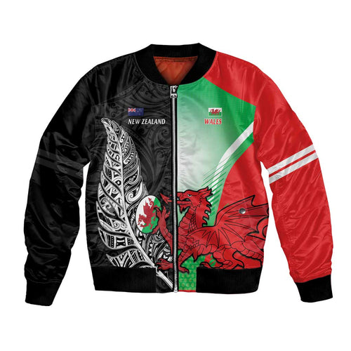 New Zealand and Wales Rugby Custom Bomber Jacket Aotearoa All Black Combine Welsh Dragon - Aussie Hoodie
