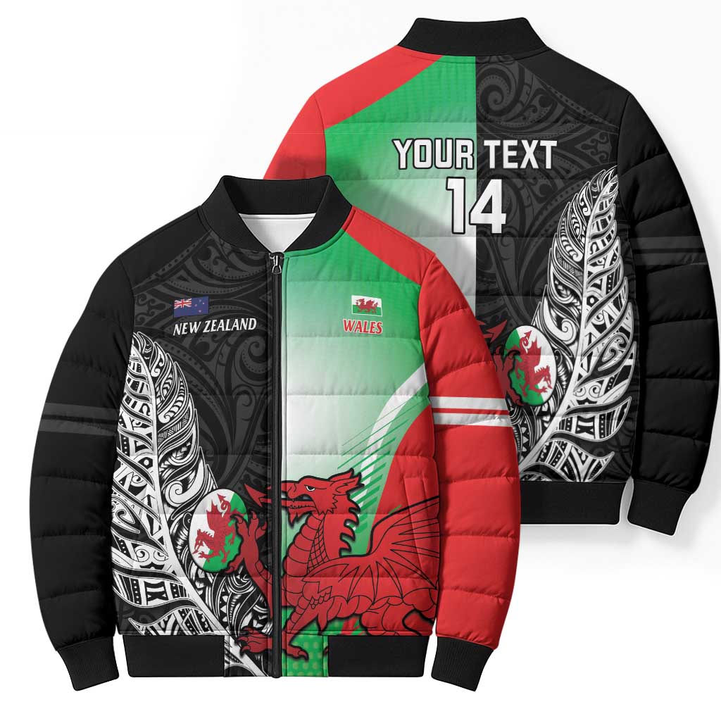 New Zealand and Wales Rugby Custom Bomber Puffer Jacket Aotearoa All Black Combine Welsh Dragon - Aussie Hoodie