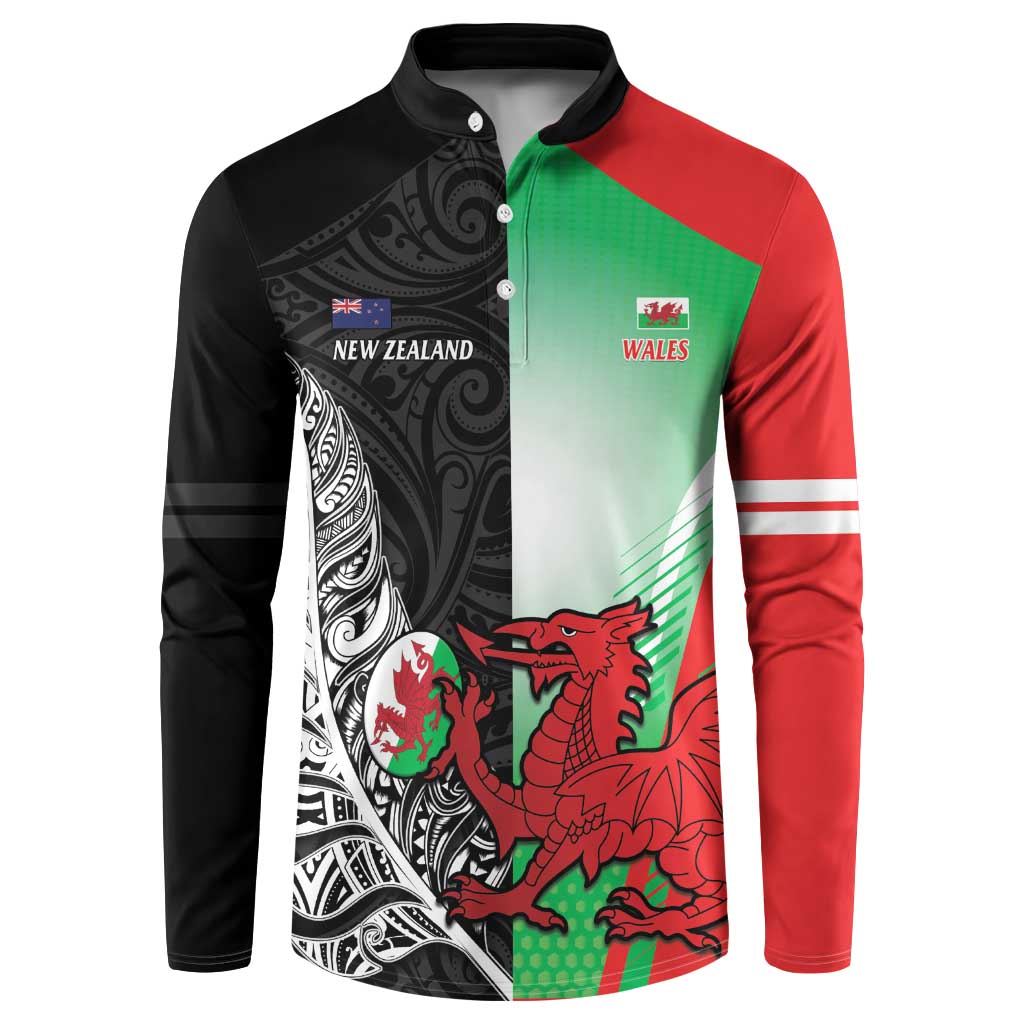 New Zealand and Wales Rugby Custom Button Sweatshirt Aotearoa All Black Combine Welsh Dragon - Aussie Hoodie