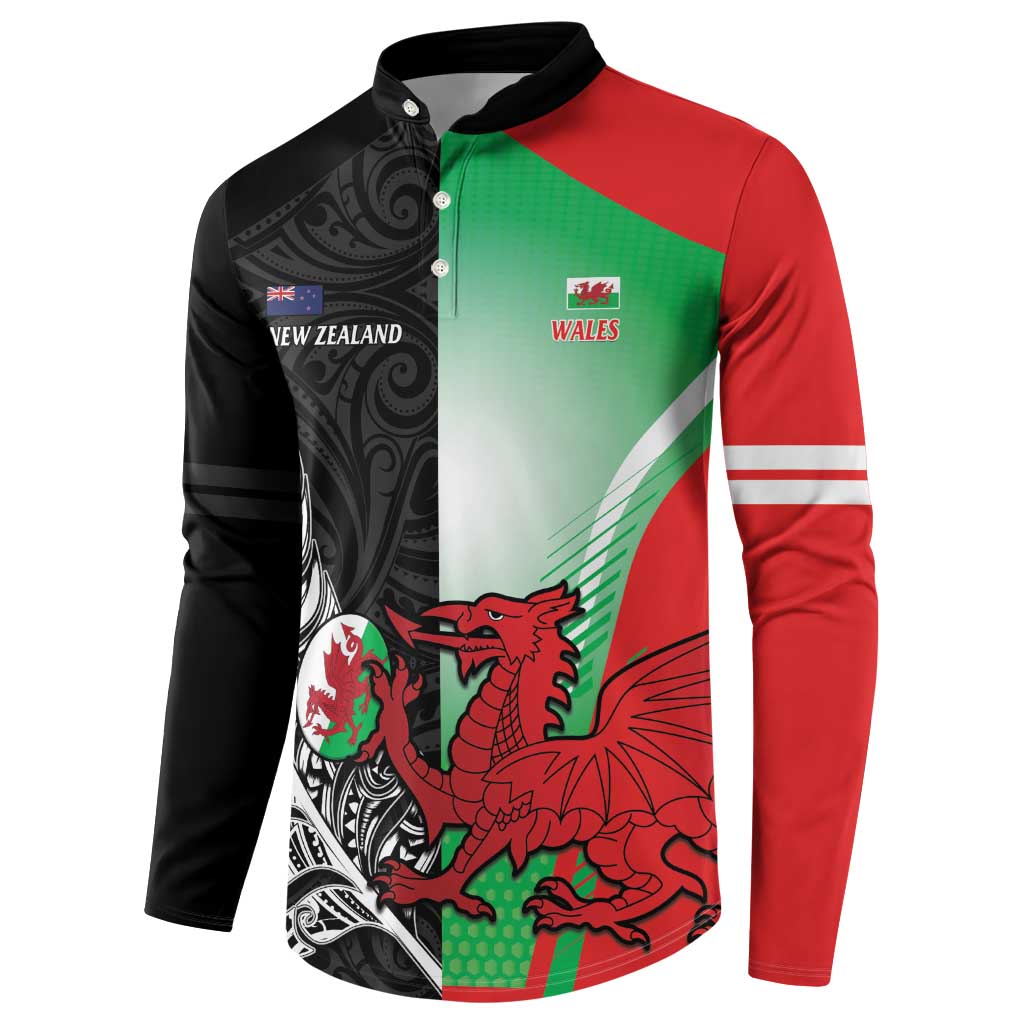 New Zealand and Wales Rugby Custom Button Sweatshirt Aotearoa All Black Combine Welsh Dragon - Aussie Hoodie
