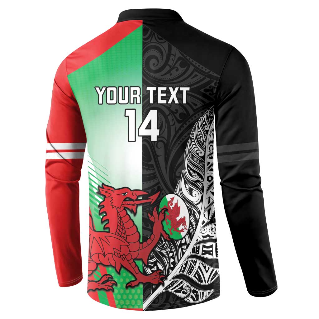 New Zealand and Wales Rugby Custom Button Sweatshirt Aotearoa All Black Combine Welsh Dragon - Aussie Hoodie