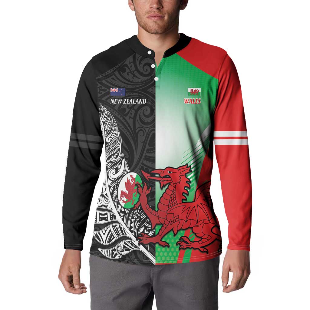 New Zealand and Wales Rugby Custom Button Sweatshirt Aotearoa All Black Combine Welsh Dragon - Aussie Hoodie