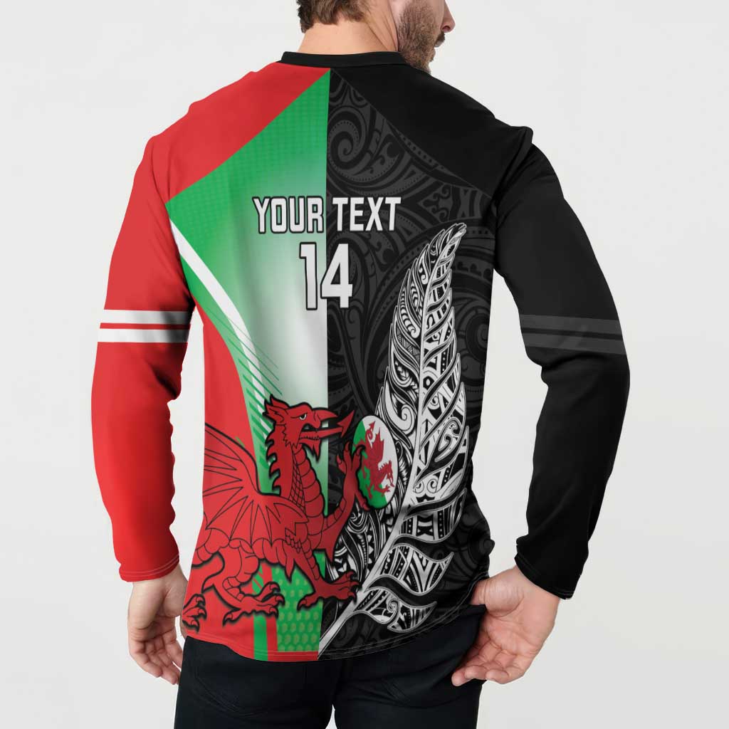 New Zealand and Wales Rugby Custom Button Sweatshirt Aotearoa All Black Combine Welsh Dragon - Aussie Hoodie