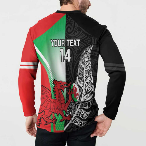 New Zealand and Wales Rugby Custom Button Sweatshirt Aotearoa All Black Combine Welsh Dragon - Aussie Hoodie