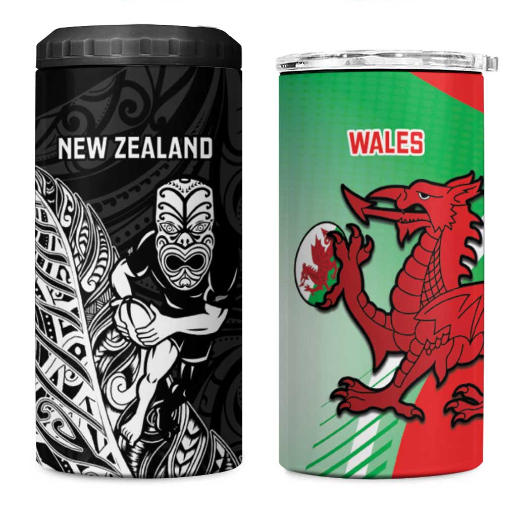 New Zealand and Wales Rugby Custom 4 in 1 Can Cooler Tumbler Aotearoa All Black Combine Welsh Dragon - Aussie Hoodie
