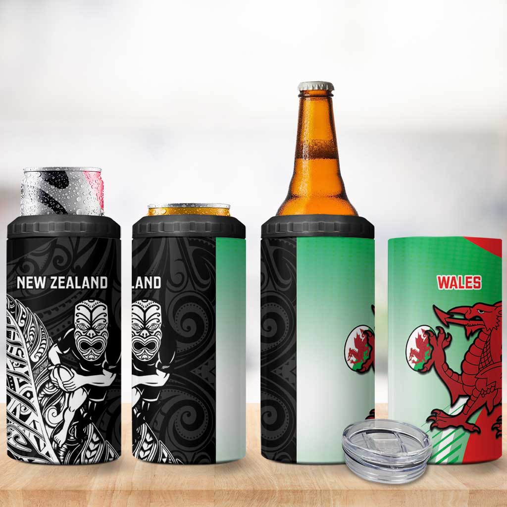 New Zealand and Wales Rugby Custom 4 in 1 Can Cooler Tumbler Aotearoa All Black Combine Welsh Dragon - Aussie Hoodie