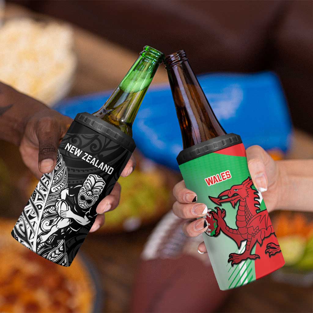 New Zealand and Wales Rugby Custom 4 in 1 Can Cooler Tumbler Aotearoa All Black Combine Welsh Dragon - Aussie Hoodie
