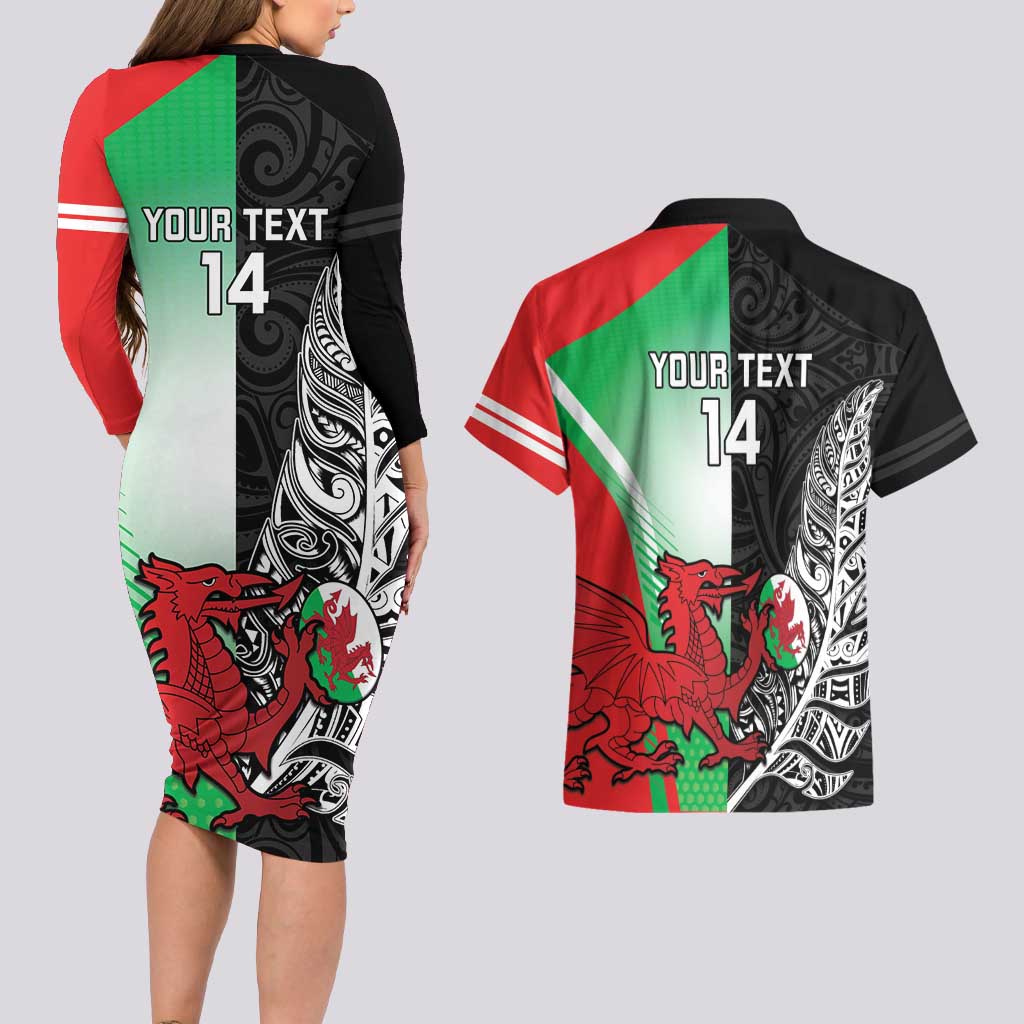 New Zealand and Wales Rugby Custom Couples Matching Long Sleeve Bodycon Dress and Hawaiian Shirt Aotearoa All Black Combine Welsh Dragon - Aussie Hoodie