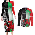 New Zealand and Wales Rugby Custom Couples Matching Long Sleeve Bodycon Dress and Long Sleeve Button Shirt Aotearoa All Black Combine Welsh Dragon - Aussie Hoodie