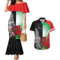 New Zealand and Wales Rugby Custom Couples Matching Mermaid Dress and Hawaiian Shirt Aotearoa All Black Combine Welsh Dragon - Aussie Hoodie