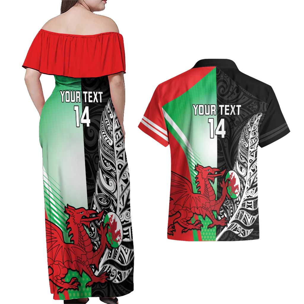 New Zealand and Wales Rugby Custom Couples Matching Off Shoulder Maxi Dress and Hawaiian Shirt Aotearoa All Black Combine Welsh Dragon - Aussie Hoodie