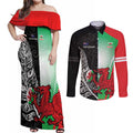 New Zealand and Wales Rugby Custom Couples Matching Off Shoulder Maxi Dress and Long Sleeve Button Shirt Aotearoa All Black Combine Welsh Dragon - Aussie Hoodie