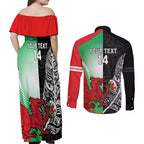 New Zealand and Wales Rugby Custom Couples Matching Off Shoulder Maxi Dress and Long Sleeve Button Shirt Aotearoa All Black Combine Welsh Dragon - Aussie Hoodie