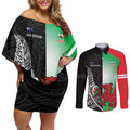 New Zealand and Wales Rugby Custom Couples Matching Off Shoulder Short Dress and Long Sleeve Button Shirt Aotearoa All Black Combine Welsh Dragon - Aussie Hoodie
