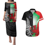 New Zealand and Wales Rugby Custom Couples Matching Puletasi and Hawaiian Shirt Aotearoa All Black Combine Welsh Dragon - Aussie Hoodie