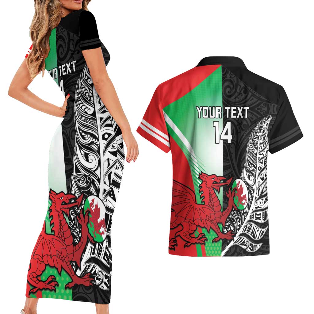 New Zealand and Wales Rugby Custom Couples Matching Short Sleeve Bodycon Dress and Hawaiian Shirt Aotearoa All Black Combine Welsh Dragon - Aussie Hoodie