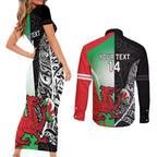 New Zealand and Wales Rugby Custom Couples Matching Short Sleeve Bodycon Dress and Long Sleeve Button Shirt Aotearoa All Black Combine Welsh Dragon - Aussie Hoodie
